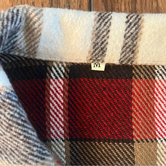 Plaid Flannel Shacket Button Down Jacket Shirt Pockets Red Boho Western Medium - Picture 7 of 14